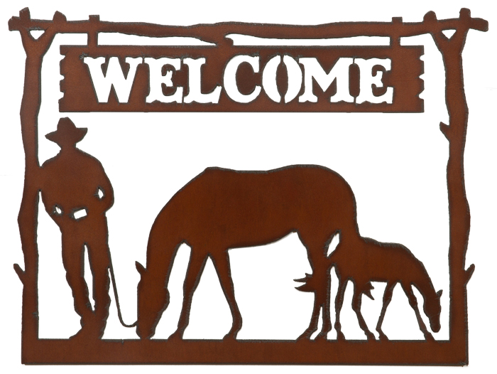Framed Cowboy W/ Horses Welcome Signs