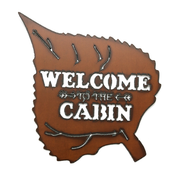 Aspen Leaf/Cabin Image Welcome Sign