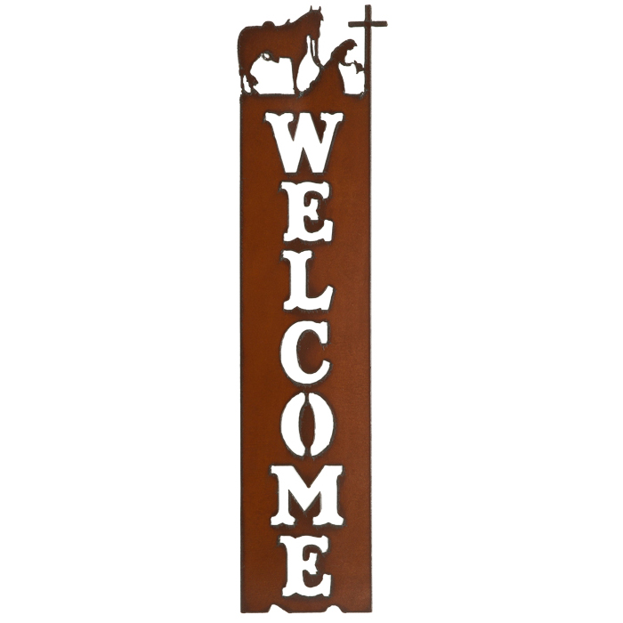 Cowgirl At Cross Welcome Sign