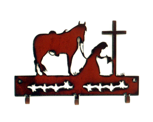 Cowgirl At Cross 3 Hook Key Holder - Click Image to Close