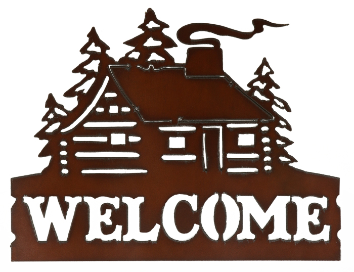 Cabin w/ Smoke Welcome Signs - Click Image to Close